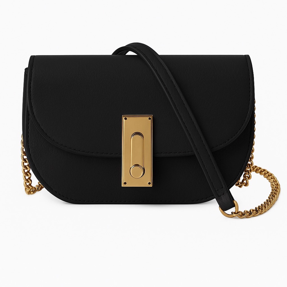 Love & Lore Black Crossbody Purse – Gold Chain Strap, Small Shoulder Bag w/clasp